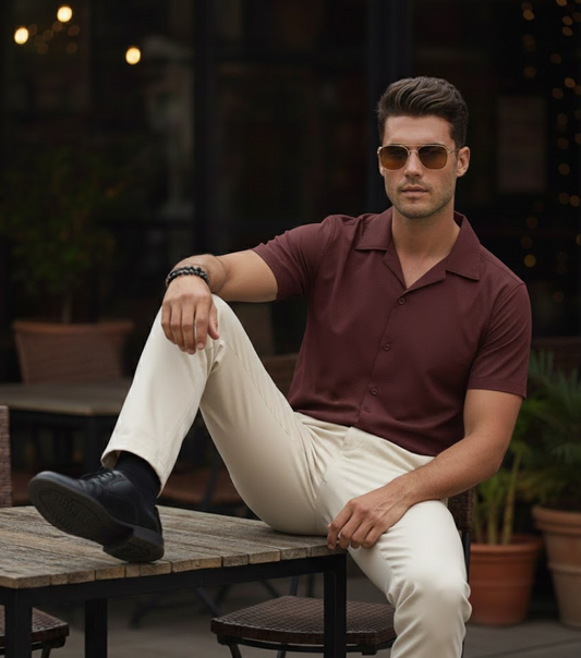 Men's Stichless Contemporary Short Sleeve Polo marron T-shirt