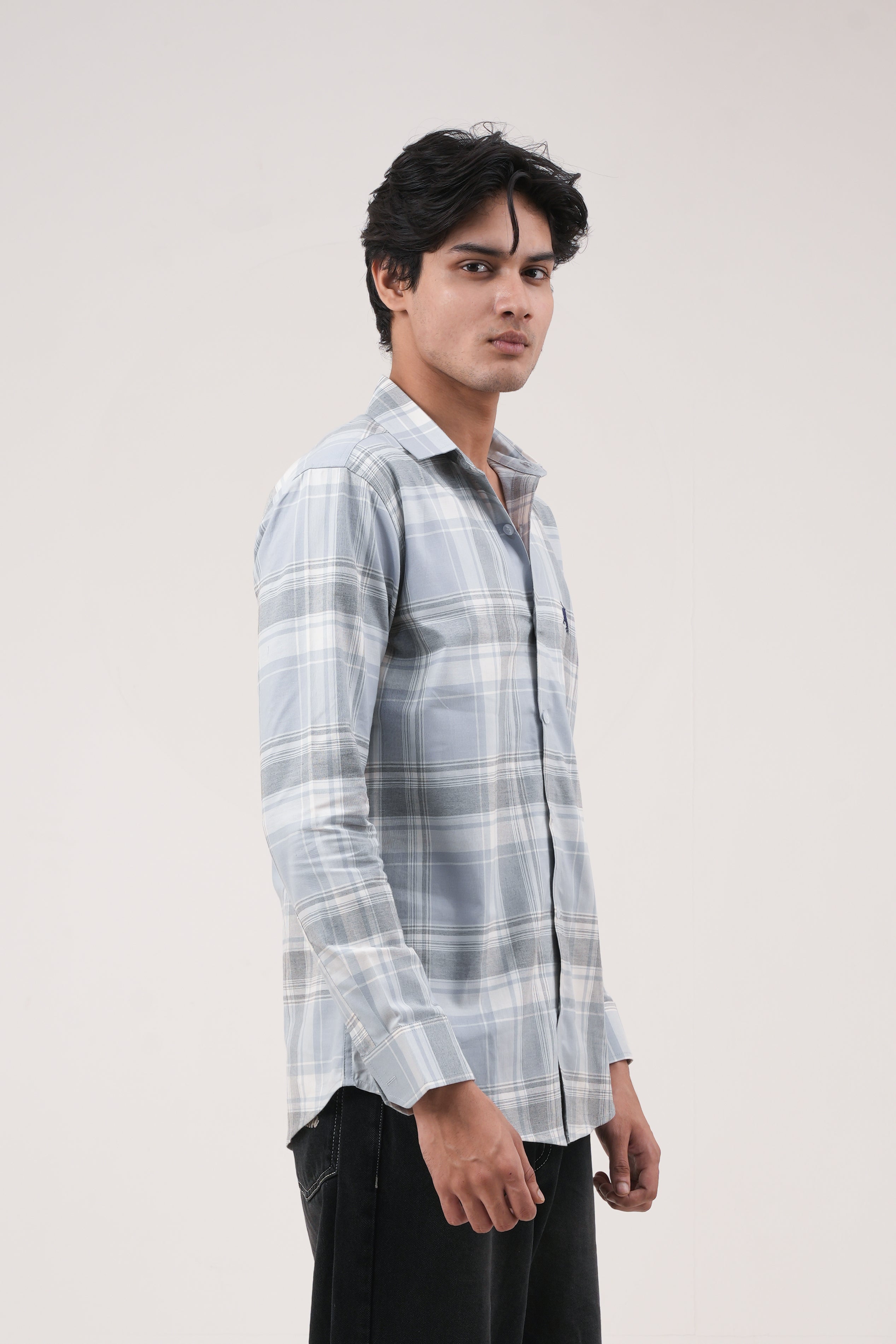 Linen Check Shirt - Blue