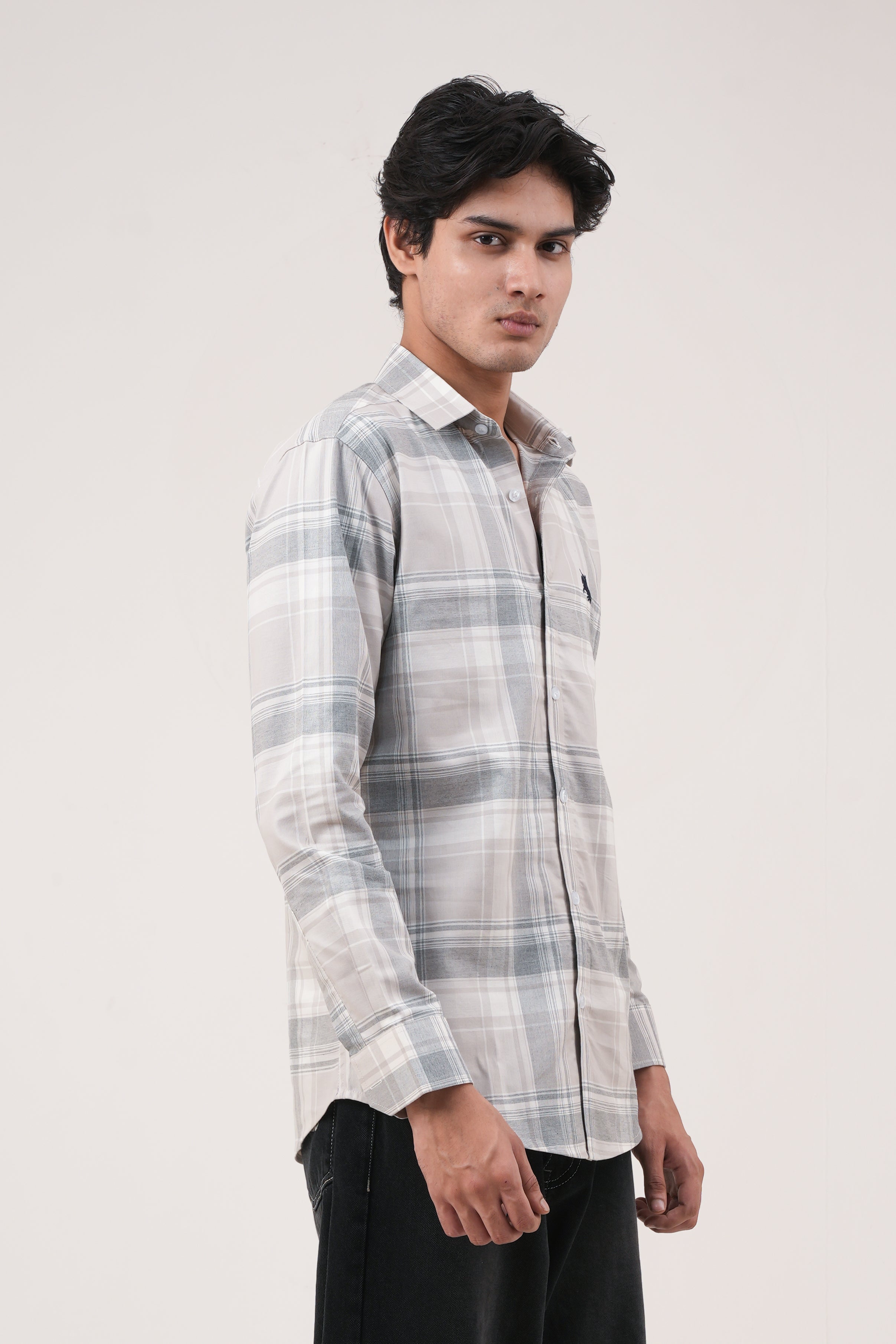 Linen Check Shirt - Beige