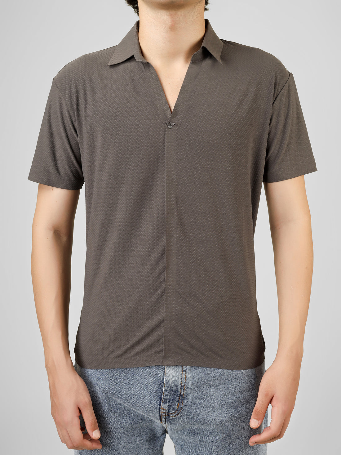 The Imperial Men's Grey Dark Polo V Neck Stichless T-shirt