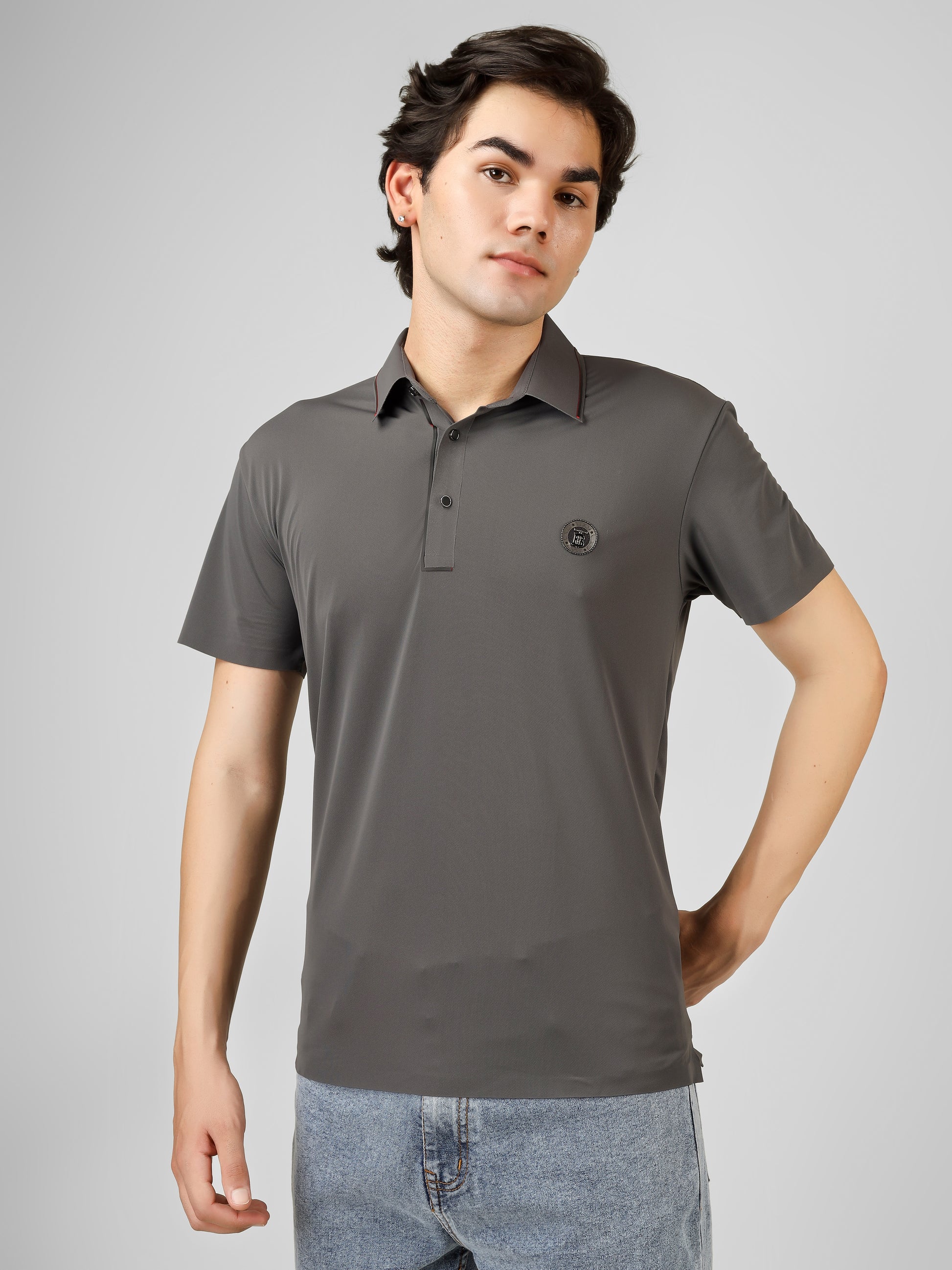 Men's Classic Polo T-Shirt with Round BT Logo Patch