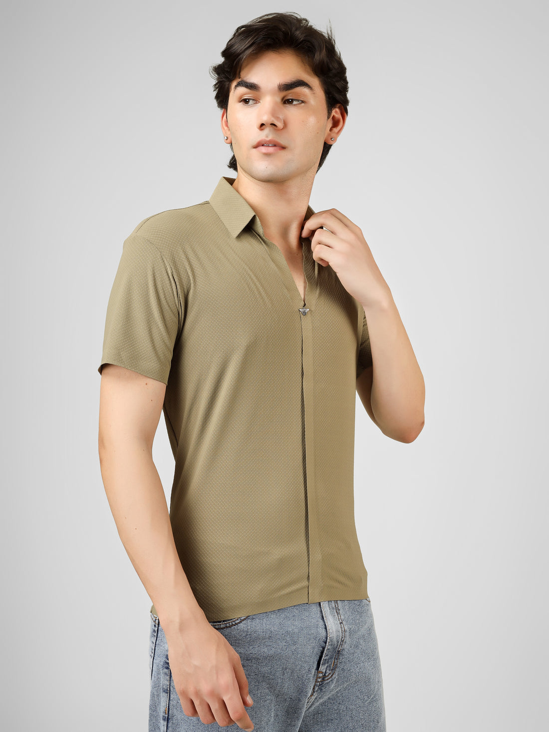 The Imperial Men's Dusty Olive Stichless Polo V Neck T-Shirt